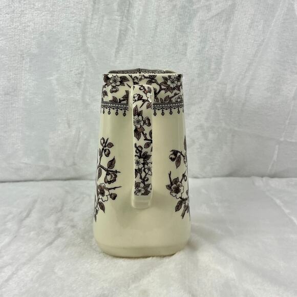 Two's Company Brown Transferware Pitcher 44oz Floral Ceramic Jug Square Rim 7.5" - Picture 4 of 9